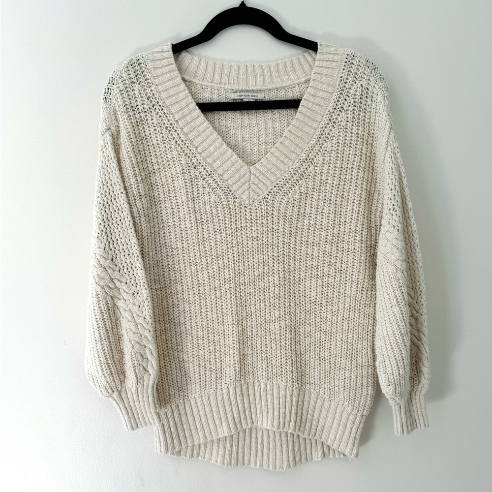 American Eagle Outfitters Cream V-Neck Sweater
